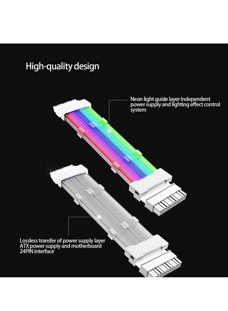 Addressable RGB Power Extension Cable, 24 Pin/2x8Pin/3x8Pin ATX RGB Cable, RGB ARGB Extension Cable, PC Internal Components for Motherboard Connector (White)