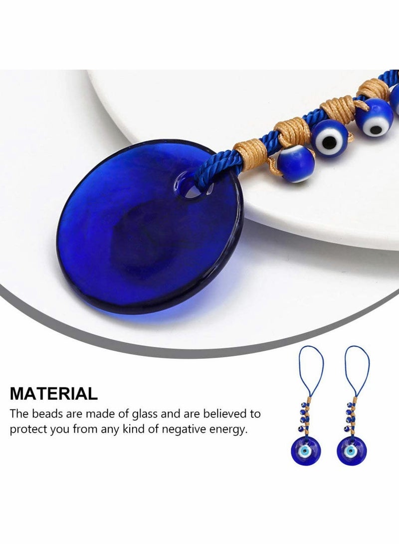 Blue Evil Eye Decor Hanging Turkish Nazar Bead Pendant Decorative Lucky Turkish Eye Keychain Feng Shui Hanging Decoration for Home Office Car (2pcs)