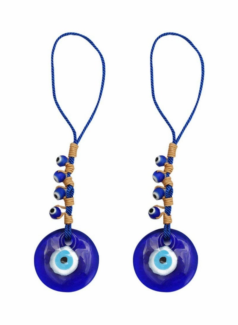 Blue Evil Eye Decor Hanging Turkish Nazar Bead Pendant Decorative Lucky Turkish Eye Keychain Feng Shui Hanging Decoration for Home Office Car (2pcs)