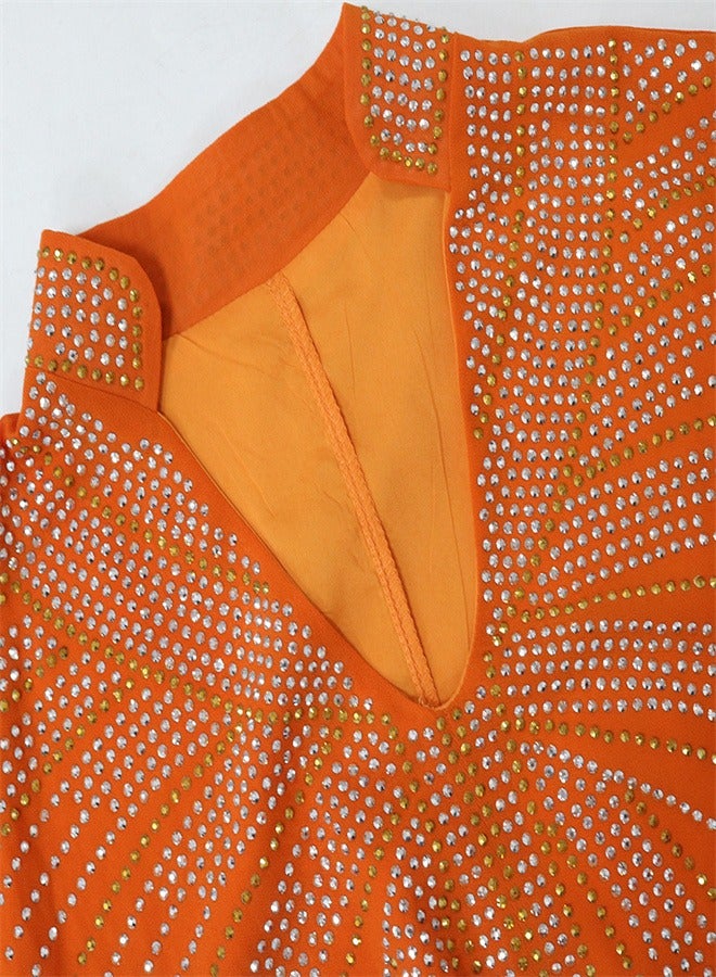 Long Sleeved Hot Diamond Dress Dress Jalabiya  Musilm  Orange