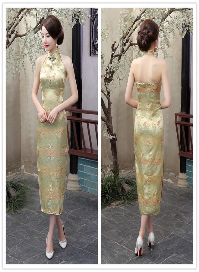 Dragon And Phoenix Sleeveless Dress Gold