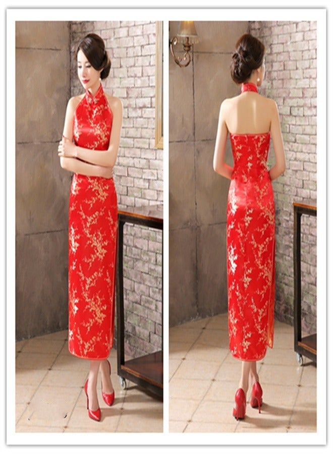 Plum Blossom Sleeveless Dress Bright Red