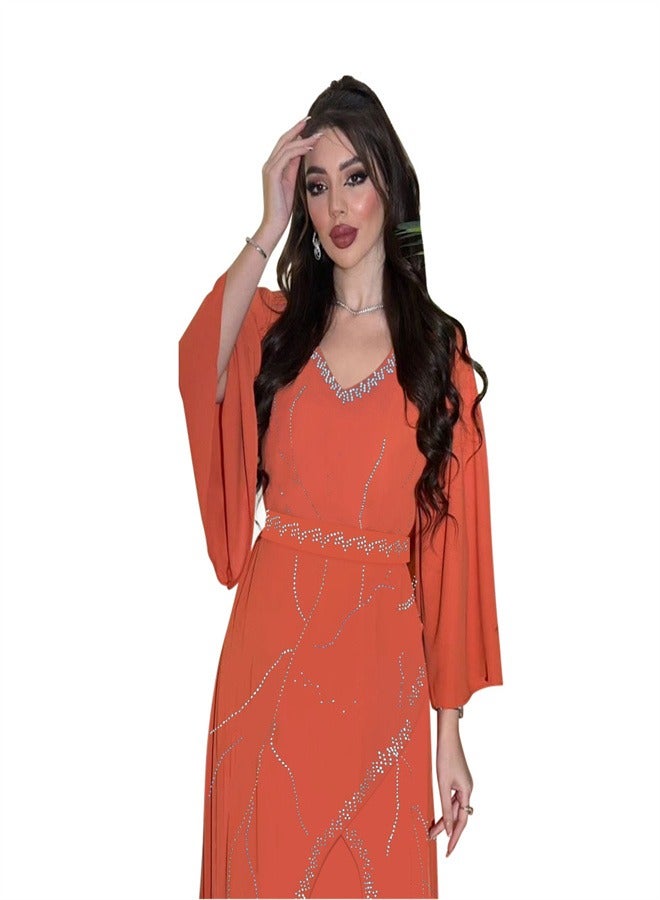 Long Sleeved Chiffon Jumpsuit Jalabiya  Musilm Orange