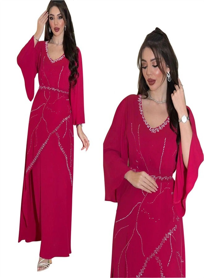 Long Sleeved Chiffon Jumpsuit Jalabiya  Musilm Red