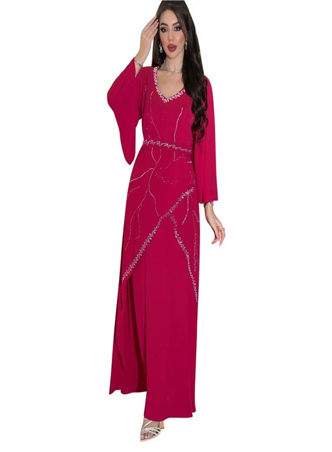 Long Sleeved Chiffon Jumpsuit Jalabiya  Musilm Red