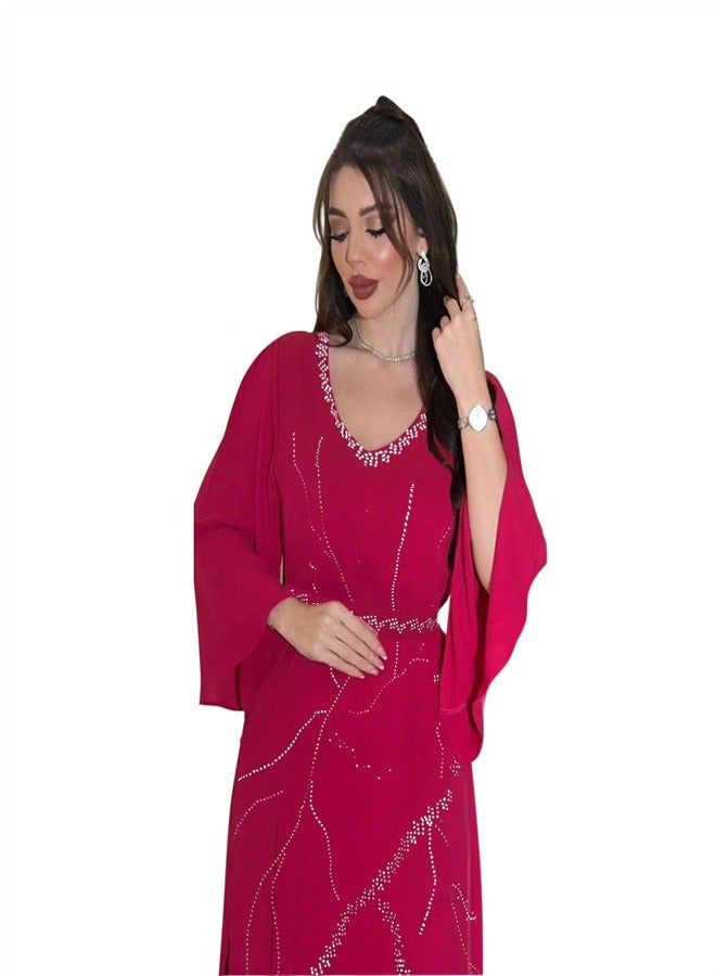 Long Sleeved Chiffon Jumpsuit Jalabiya  Musilm Red