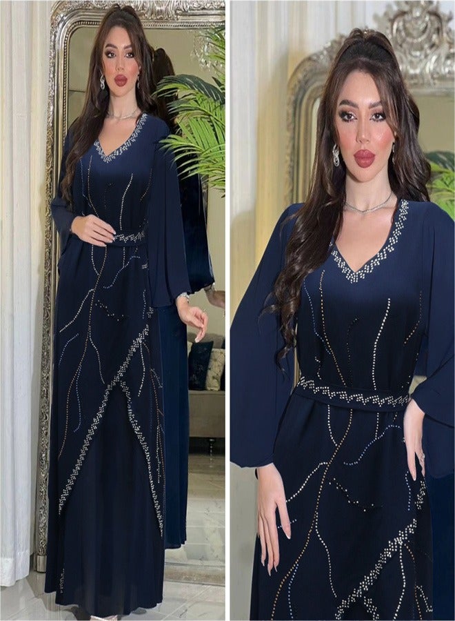 Long Sleeved Chiffon Jumpsuit Jalabiya  Musilm Blue