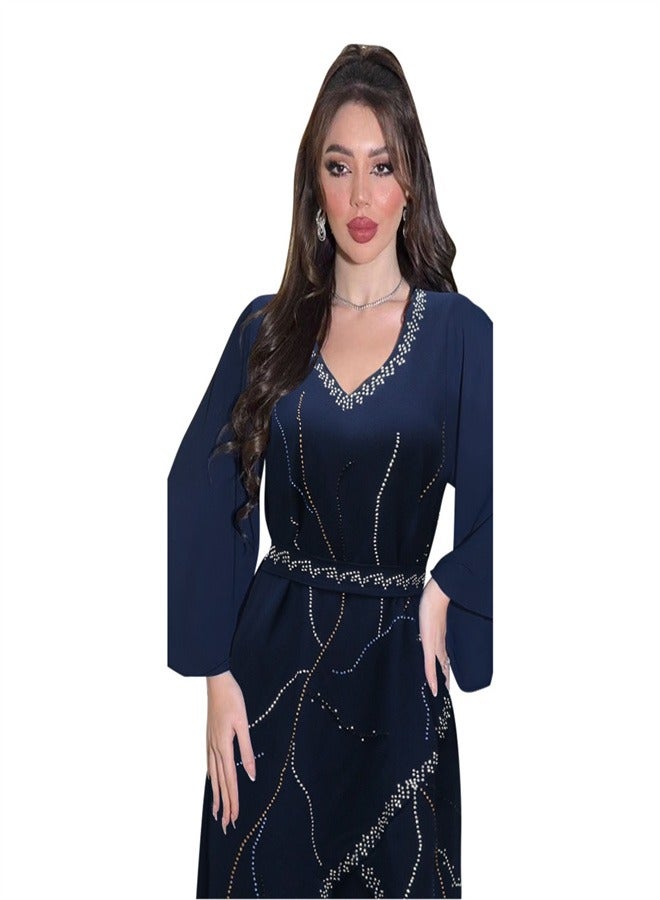 Long Sleeved Chiffon Jumpsuit Jalabiya  Musilm Blue