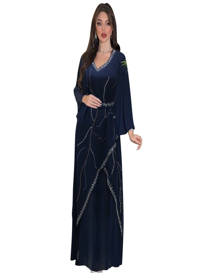 Long Sleeved Chiffon Jumpsuit Jalabiya  Musilm Blue