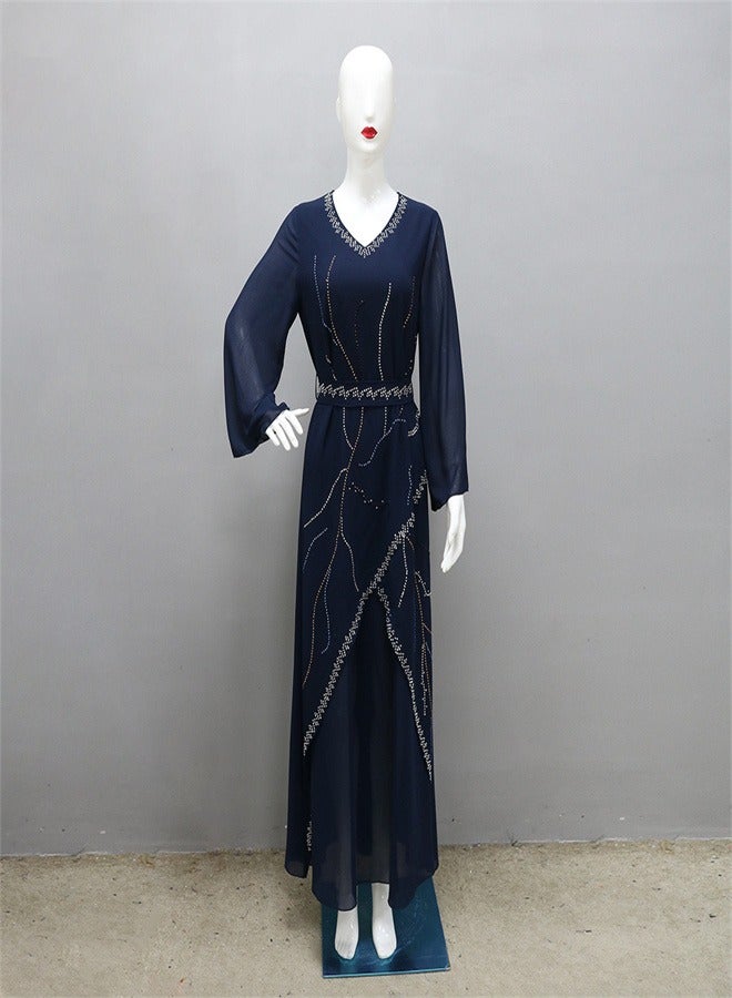 Long Sleeved Chiffon Jumpsuit Jalabiya  Musilm Blue