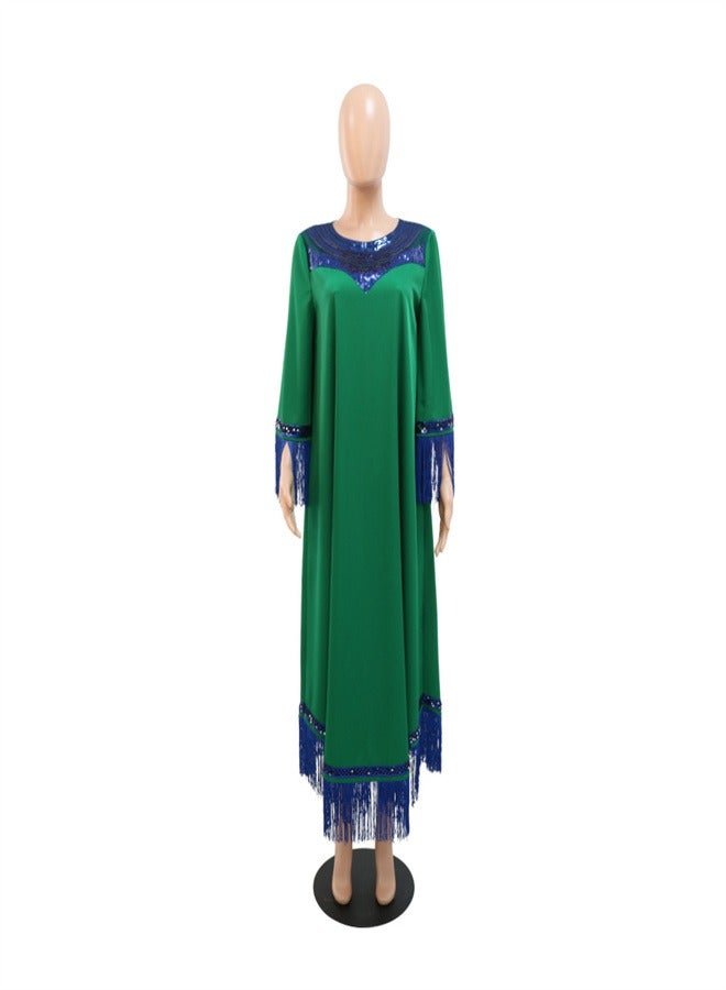 Tassel Sequin Dres Jalabiya  Musilms Green