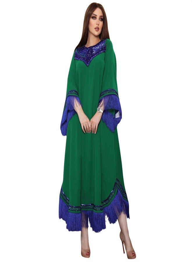 Tassel Sequin Dres Jalabiya  Musilms Green