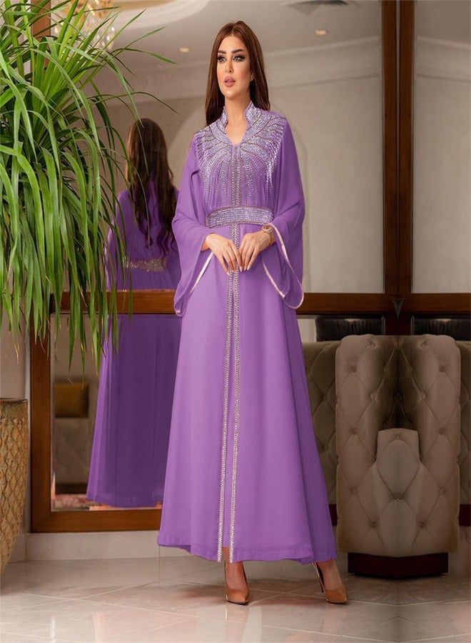 Long Sleeved Hot Diamond Dress Dress Jalabiya  Musilm Purple