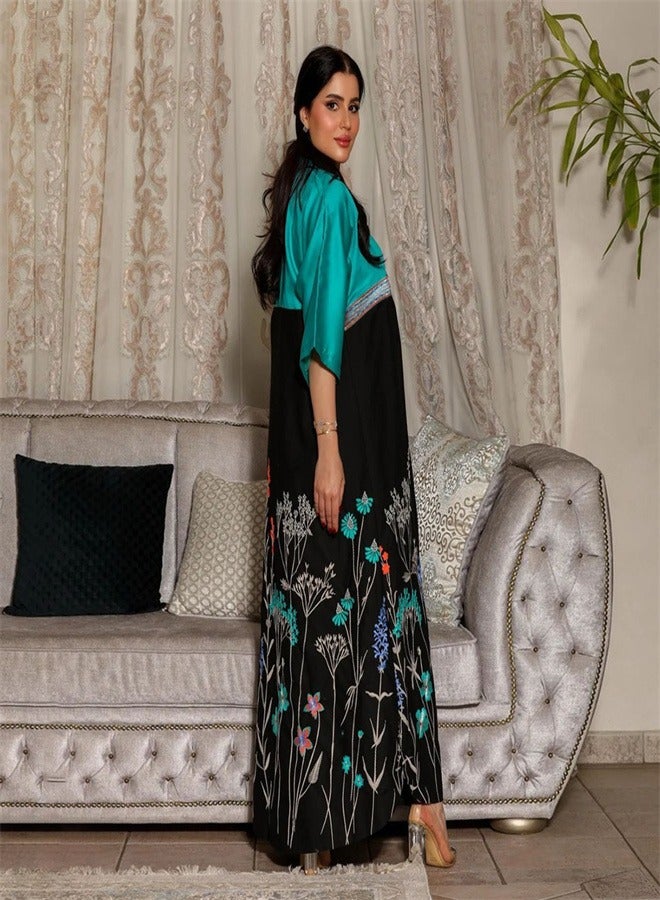 Fashionable Printed Dres Jalabiya  Musilms Green