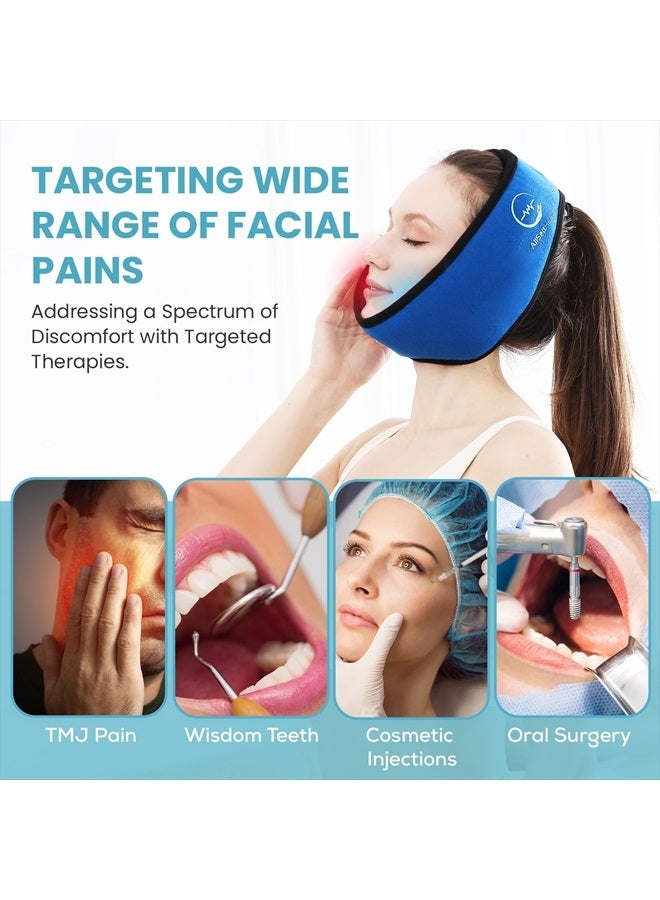 Face Ice Pack Wrap for TMJ Relief, Wisdom Teeth, Jaw, Head and Chin, 4 Reusable Hot and Cold Gel Packs, Pain Relief for Mouth, Oral and Facial Surgery