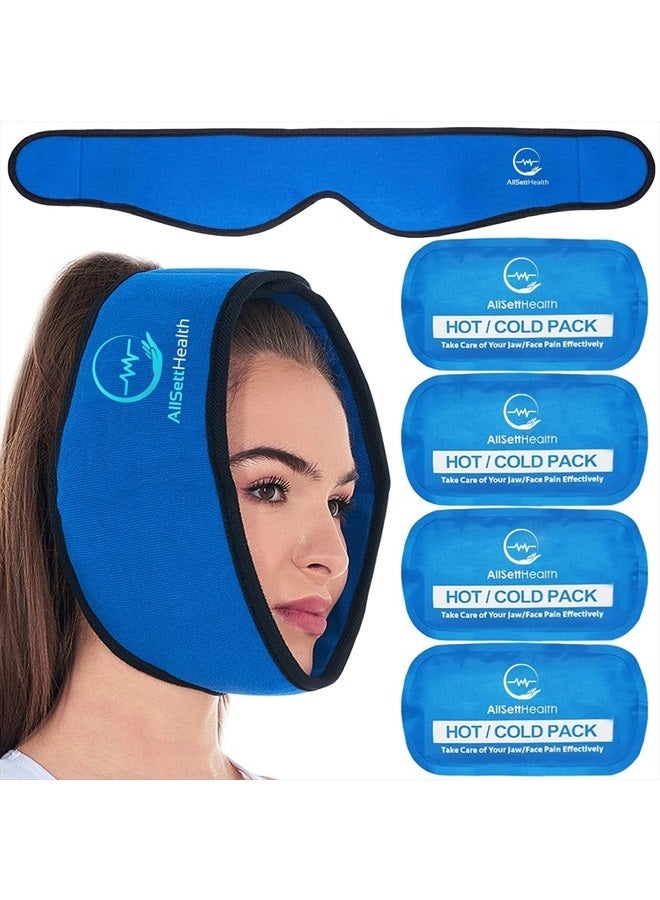 Face Ice Pack Wrap for TMJ Relief, Wisdom Teeth, Jaw, Head and Chin, 4 Reusable Hot and Cold Gel Packs, Pain Relief for Mouth, Oral and Facial Surgery