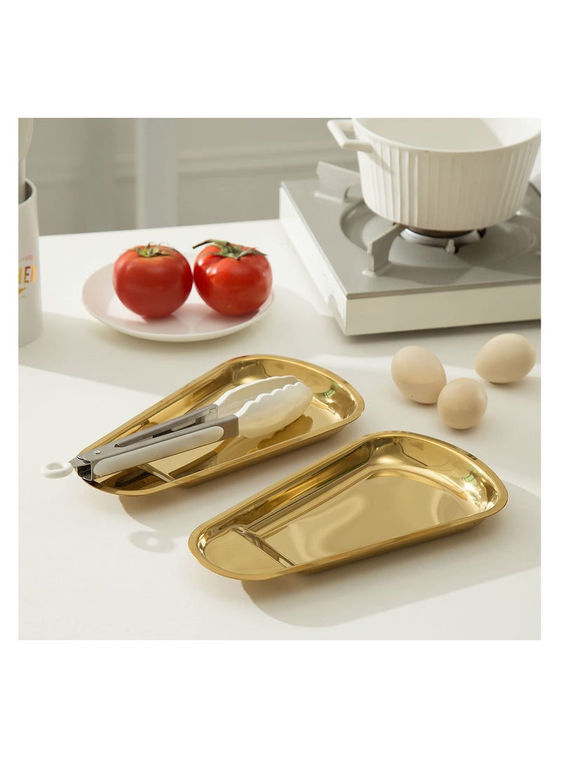 2 Pack Gold Stainless Steel Spoon Rest, Spatula Ladle Spoon Utensils Holder, Suitable for Home Kitchen and Coffee Bar Decoration (Gold）