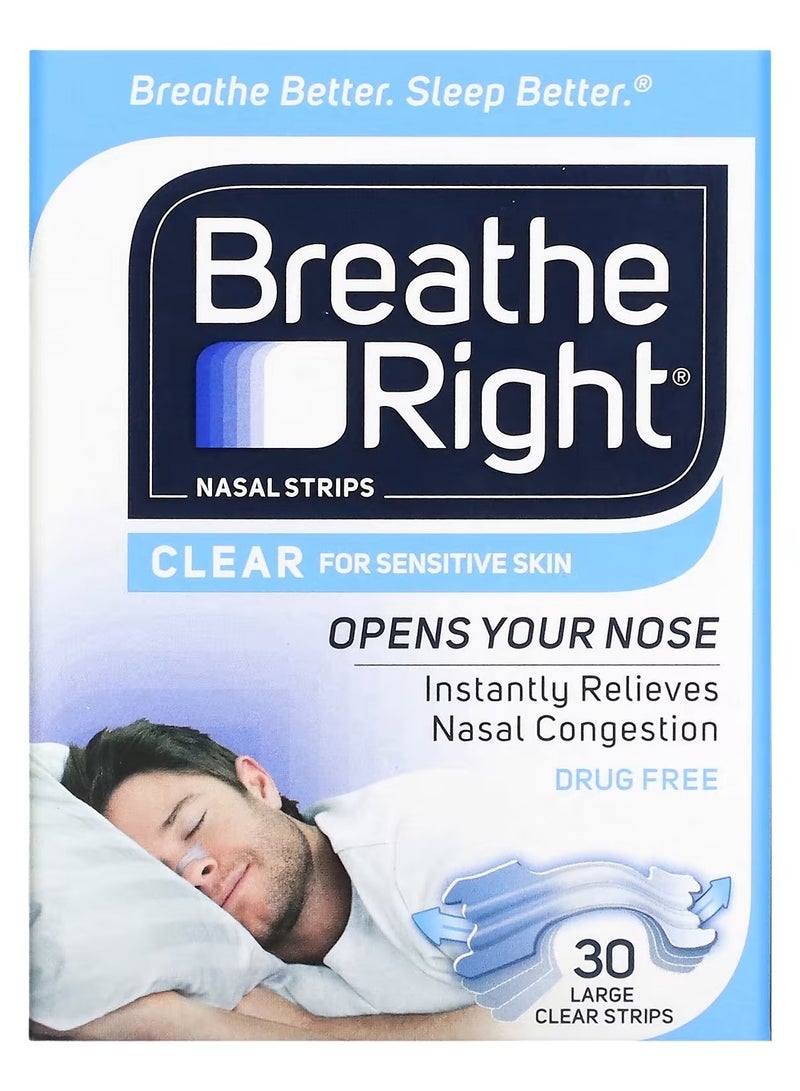 Breathe Right, Nasal Strips, Clear For Sensitive Skin, Large, 30 Clear Strips