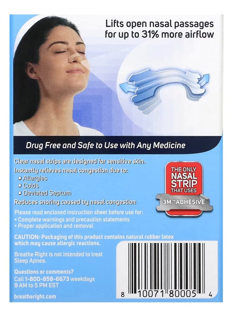 Breathe Right, Nasal Strips, Clear For Sensitive Skin, Large, 30 Clear Strips