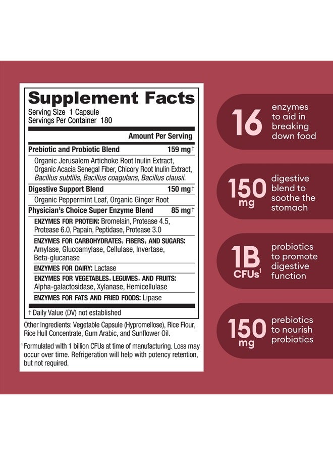 Multi Digestive Enzymes - Organic Prebiotics for Digestive Health And Gut Health Discomfort Relief & Bloating - 180 CT