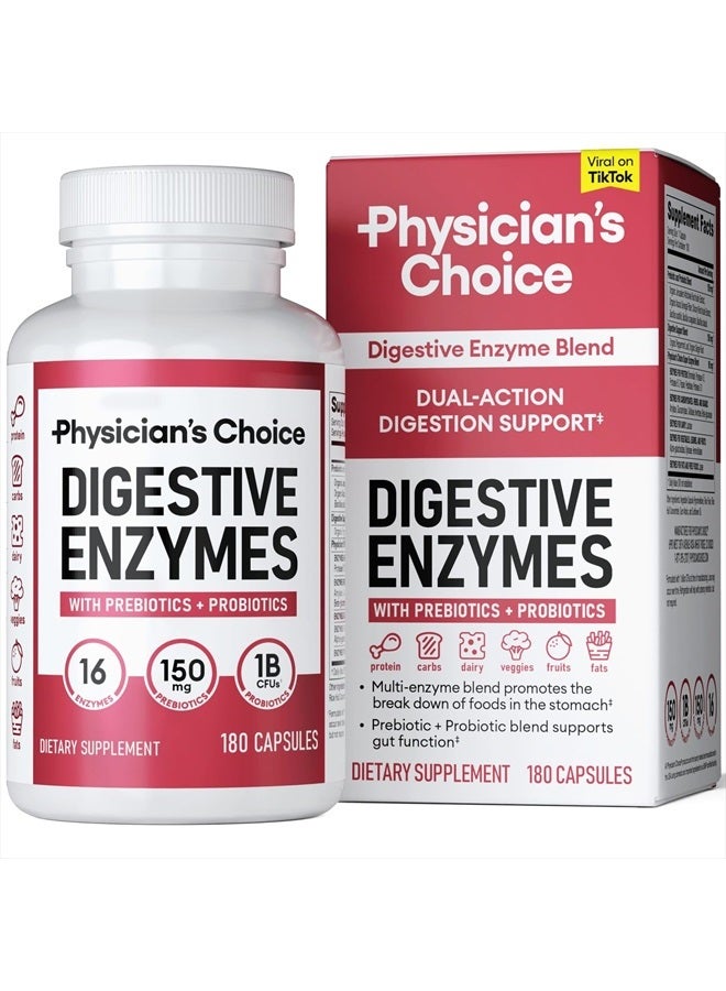 Multi Digestive Enzymes - Organic Prebiotics for Digestive Health And Gut Health Discomfort Relief & Bloating - 180 CT