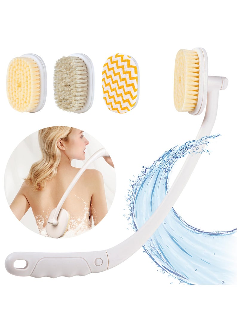 Shower Brush for Body, 20.5” Long Handle Back Scrubber for Shower with 3 Pcs Replace Head, Exfoliation and Improved Skin Health Suitable for Women, Men, Elderly