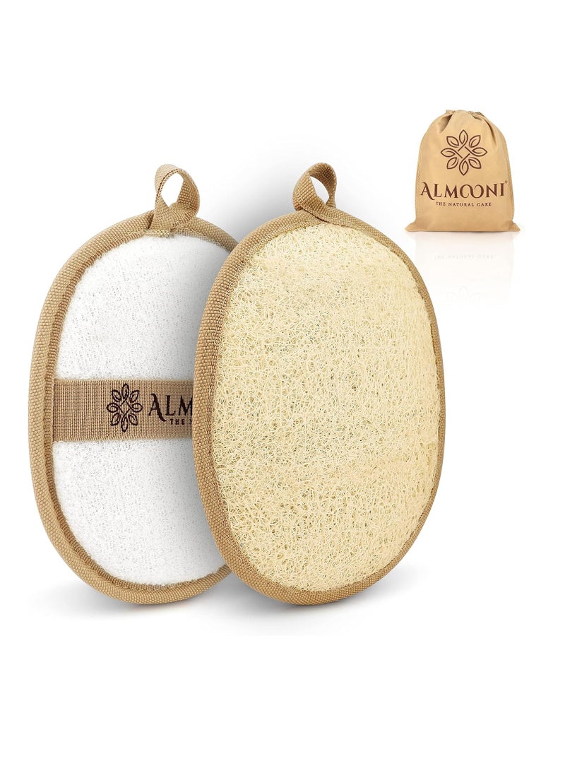 Almooni Natural Loofah Exfoliating Body Scrubber, Made with Natural Egyptian Shower Loofah Sponge, Bath Shower Loofah Sponge for Women and Men, for Face and Body That Gets You Clean - 2 Count (1 Pack)