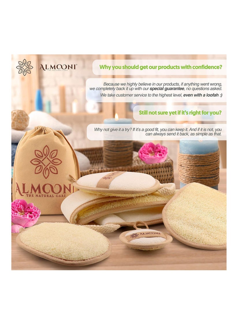 Almooni Natural Loofah Exfoliating Body Scrubber, Made with Natural Egyptian Shower Loofah Sponge, Bath Shower Loofah Sponge for Women and Men, for Face and Body That Gets You Clean - 2 Count (1 Pack)