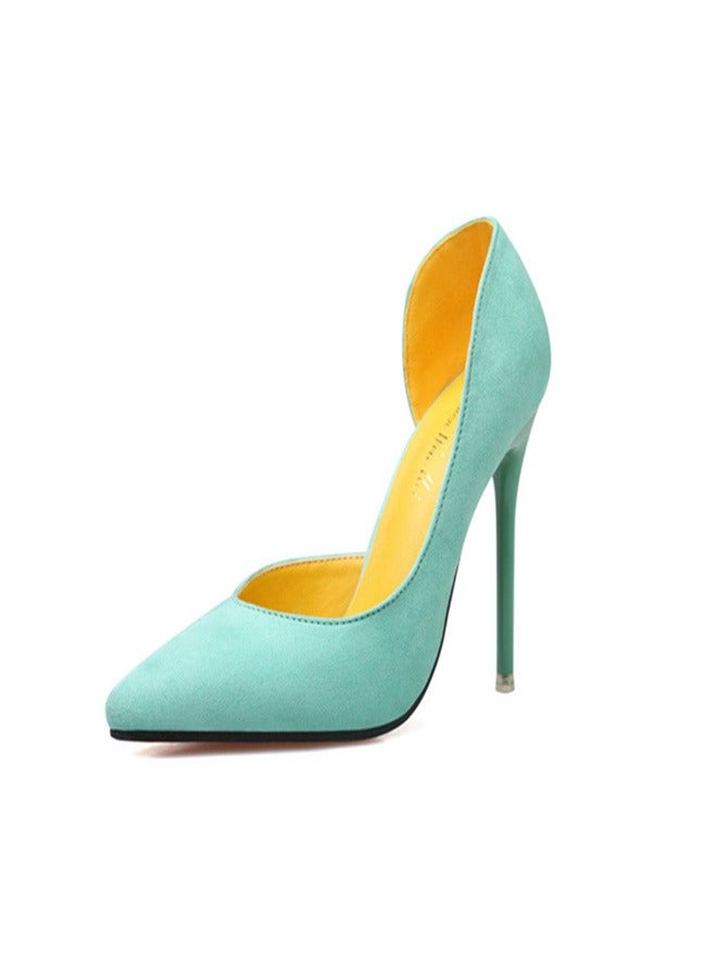 10cm Fashionable And Minimalist Slim Heel Suede Shallow Mouthed Pointed Women's Singles Shoes Green