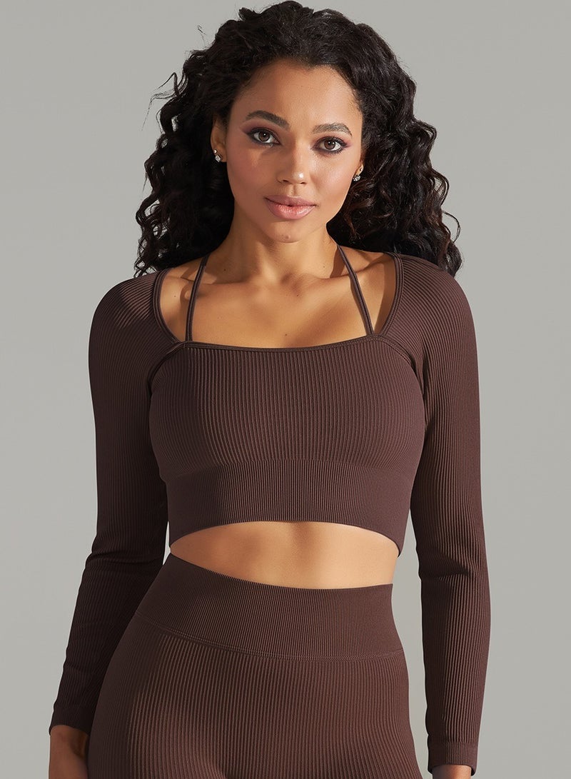 Yoga Tight Fitting Stretch Soft T-shirt Brown