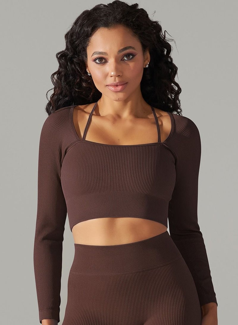 Yoga Tight Fitting Stretch Soft T-shirt Brown