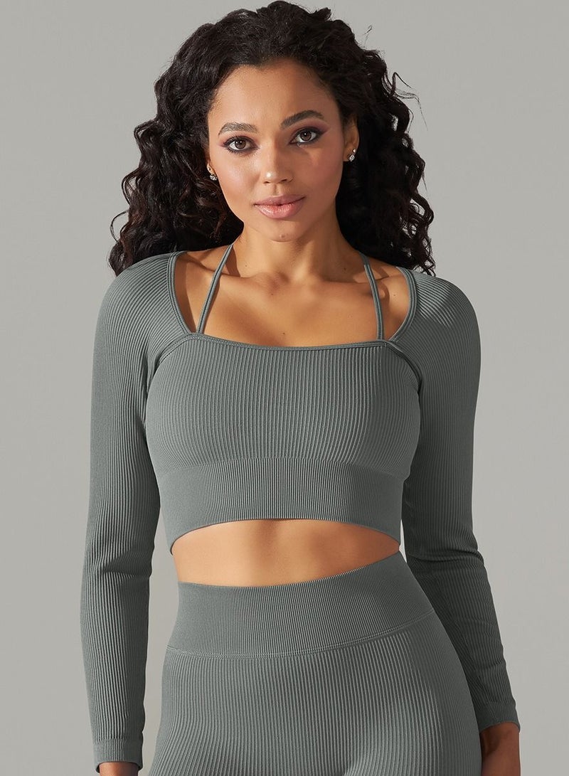 Yoga Tight Fitting Stretch Soft T-shirt Grey