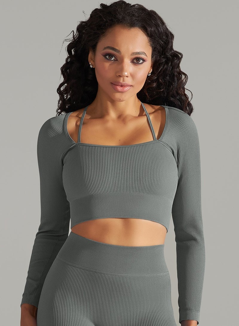 Yoga Tight Fitting Stretch Soft T-shirt Grey