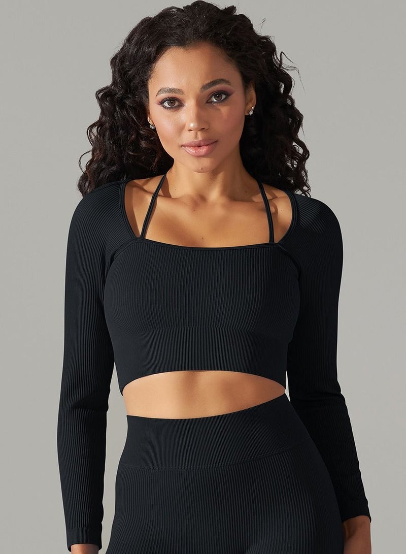 Yoga Tight Fitting Stretch Soft T-shirt Black