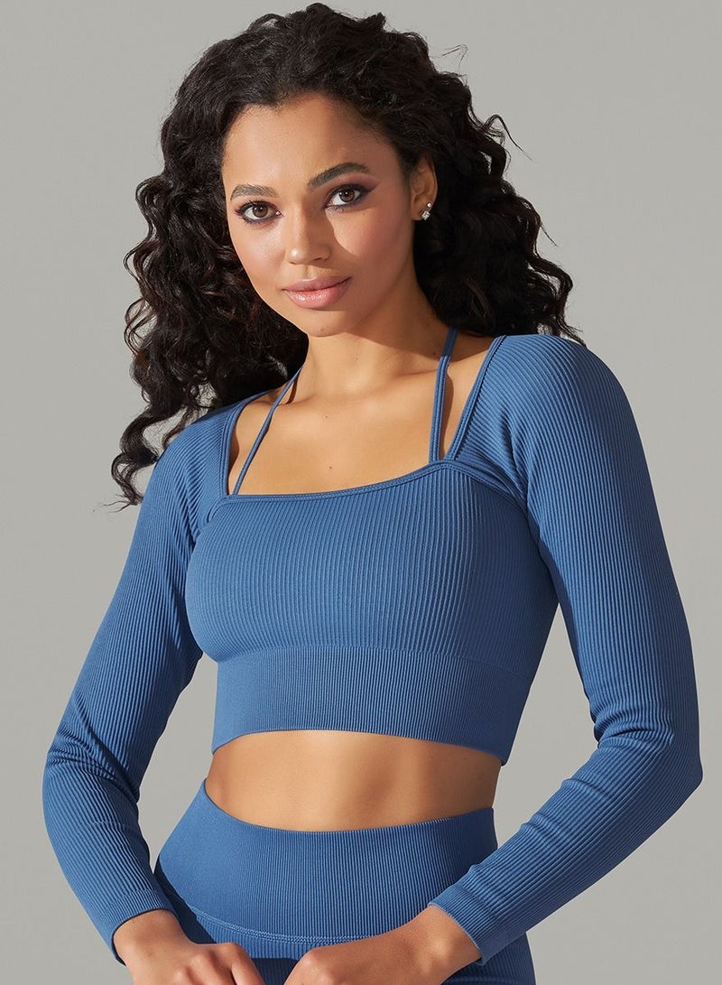 Yoga Tight Fitting Stretch Soft T-shirt Blue