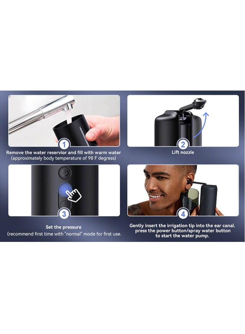 Ear Wax Removal - Electric Ear Irrigation Flushing System - Water Powered Ear Cleaner with 4 Pressure Modes - Safe and Effective Ear Cleaning Tool - Water Resistant USB Rechargeable