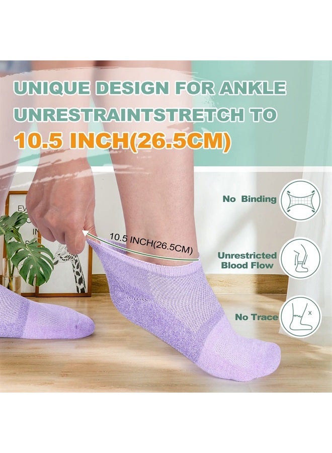 Diabetic Socks for Women&Men,6 Pairs Low Cut Seamless Diabetic Socks,Non Binding Ankle Socks for Women Size 6-9| 9-11,Wide Socks(Medium,Bright Colors-6pairs)