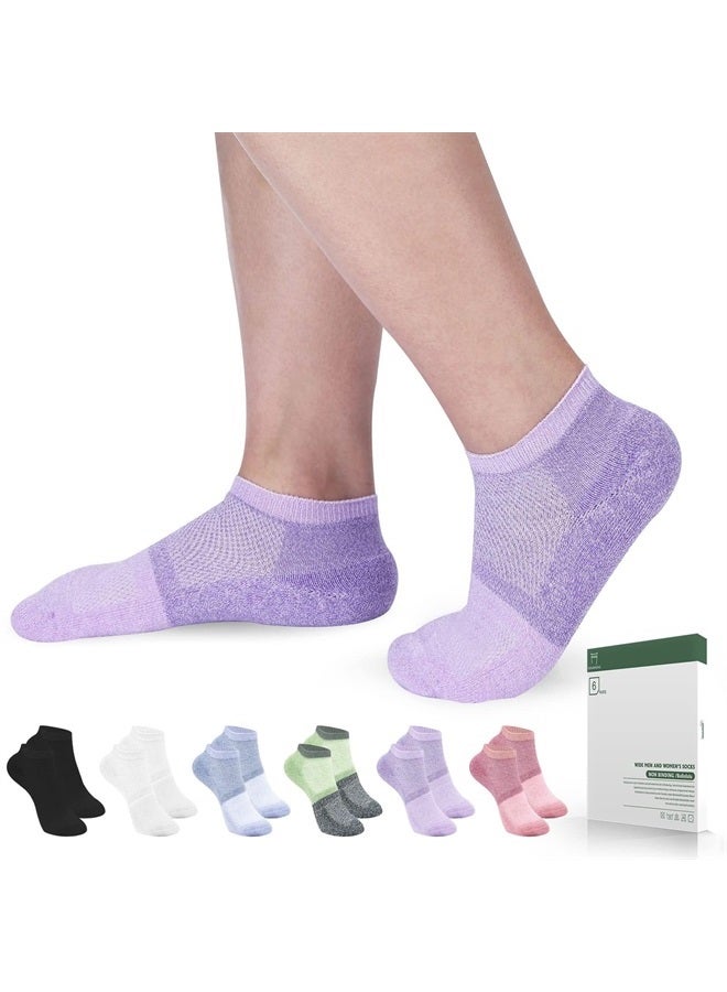 Diabetic Socks for Women&Men,6 Pairs Low Cut Seamless Diabetic Socks,Non Binding Ankle Socks for Women Size 6-9| 9-11,Wide Socks(Medium,Bright Colors-6pairs)