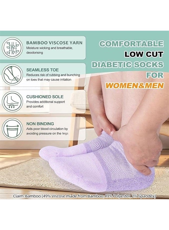 Diabetic Socks for Women&Men,6 Pairs Low Cut Seamless Diabetic Socks,Non Binding Ankle Socks for Women Size 6-9| 9-11,Wide Socks(Medium,Bright Colors-6pairs)