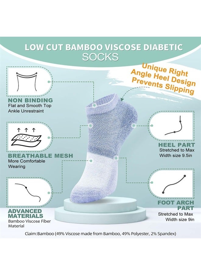Diabetic Socks for Women&Men,6 Pairs Low Cut Seamless Diabetic Socks,Non Binding Ankle Socks for Women Size 6-9| 9-11,Wide Socks(Medium,Bright Colors-6pairs)