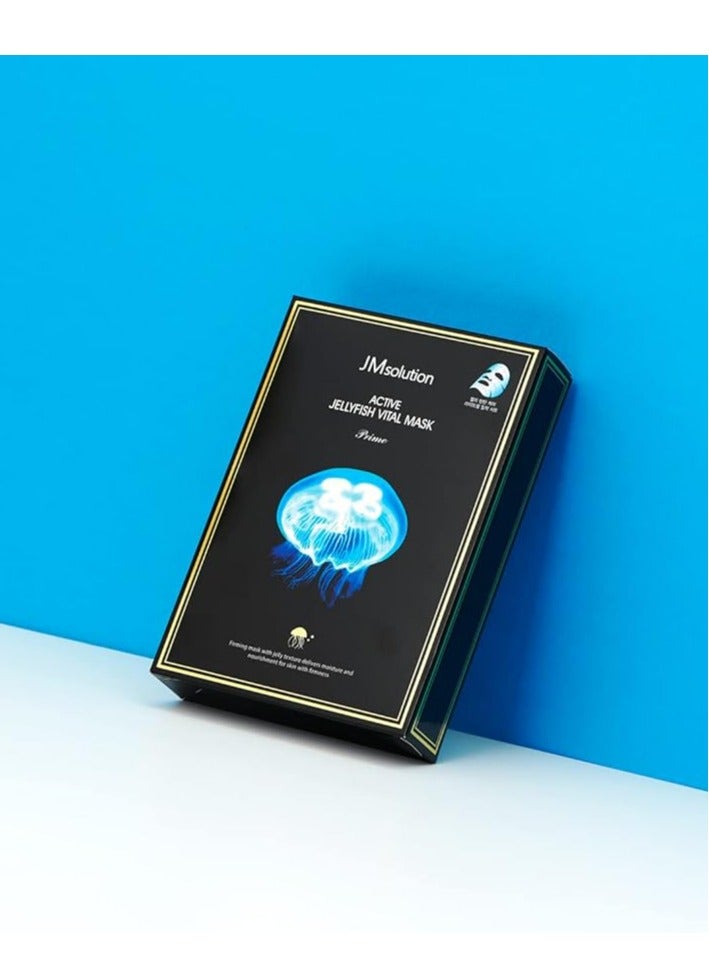 JMsolution Active Jellyfish Vital Mask Prime - Korean Skincare Facial Mask -Jellyfish extract, Hydrolyzed Collagen-Hydrating Nourishing- 10 sheets for all skin type