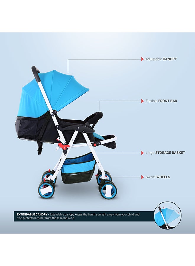 Baby Pram Stroller With Compact And Reversible Handlebar, Footrest, Cushion 5 Point Safety Belt