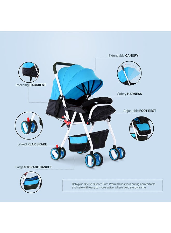 Baby Pram Stroller With Compact And Reversible Handlebar, Footrest, Cushion 5 Point Safety Belt