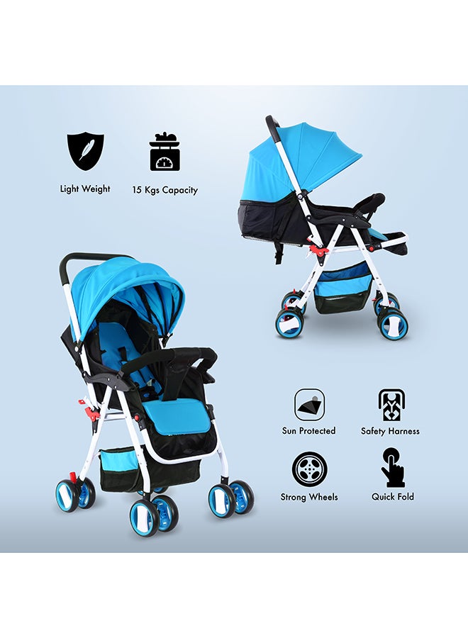 Baby Pram Stroller With Compact And Reversible Handlebar, Footrest, Cushion 5 Point Safety Belt