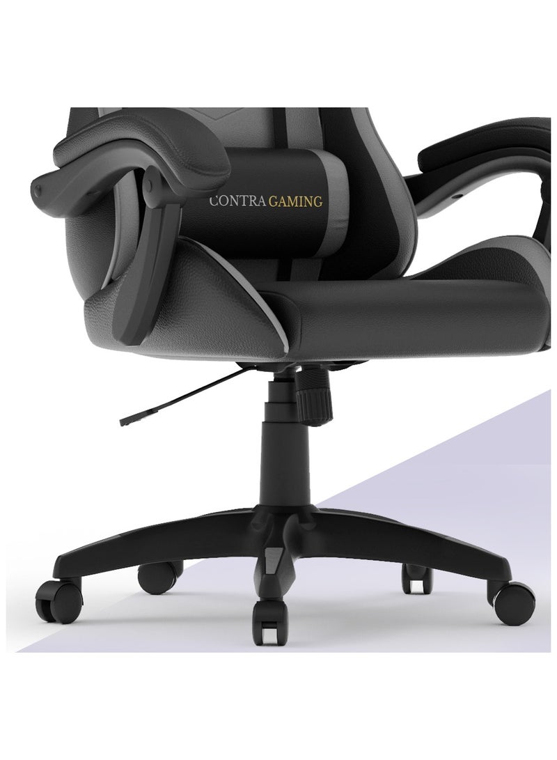 Gaming Chair with High Resilience Cushion Ergonomically Built, High Back with Reclining Feature, Height adjustable, Neck and Lumbar support for Home Study & Gaming Black and Grey HYG-01