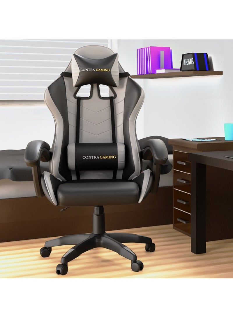 Gaming Chair with High Resilience Cushion Ergonomically Built, High Back with Reclining Feature, Height adjustable, Neck and Lumbar support for Home Study & Gaming Black and Grey HYG-01