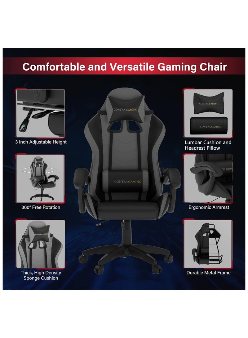 Gaming Chair with High Resilience Cushion Ergonomically Built, High Back with Reclining Feature, Height adjustable, Neck and Lumbar support for Home Study & Gaming Black and Grey HYG-01