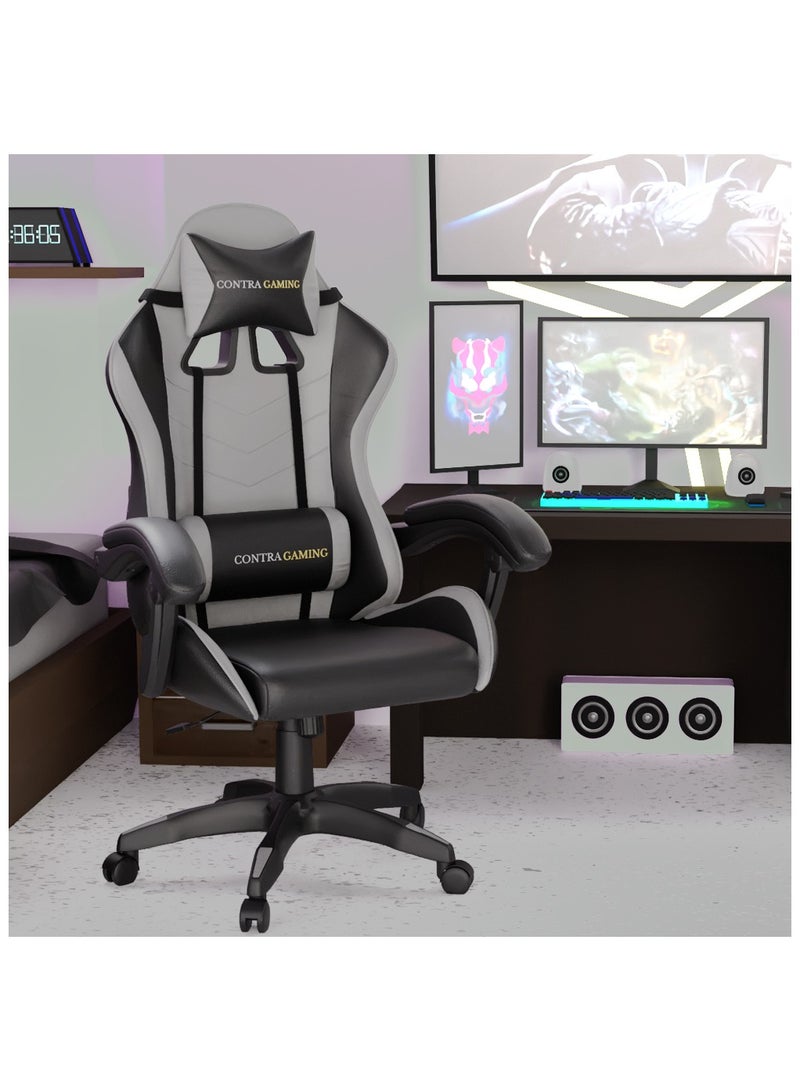 Gaming Chair with High Resilience Cushion Ergonomically Built, High Back with Reclining Feature, Height adjustable, Neck and Lumbar support for Home Study & Gaming Black and Grey HYG-01