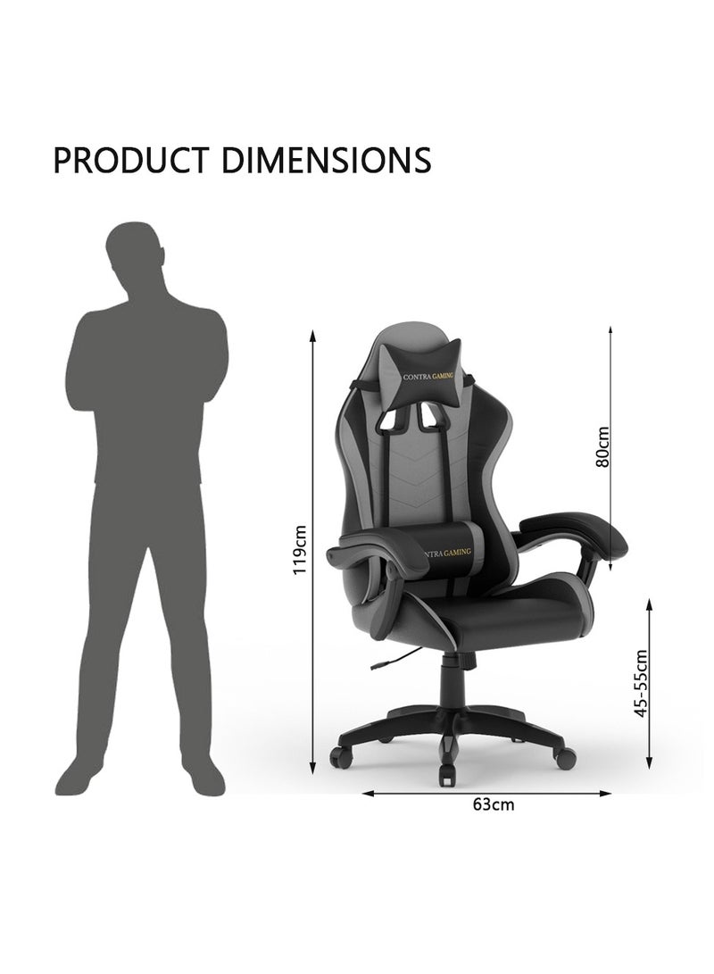 Gaming Chair with High Resilience Cushion Ergonomically Built, High Back with Reclining Feature, Height adjustable, Neck and Lumbar support for Home Study & Gaming Black and Grey HYG-01