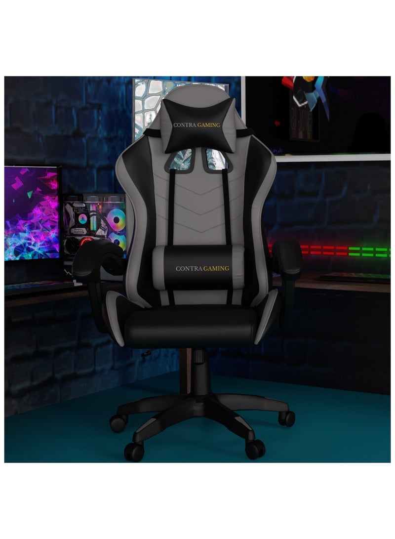 Gaming Chair with High Resilience Cushion Ergonomically Built, High Back with Reclining Feature, Height adjustable, Neck and Lumbar support for Home Study & Gaming Black and Grey HYG-01